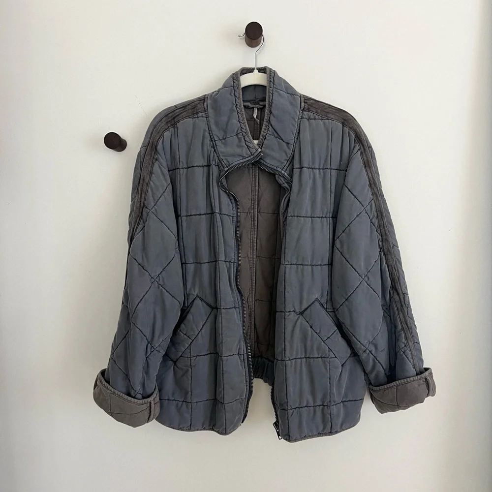 Free People Gray Dolman Quilted Bomber Jacket - Picture 2 of 5